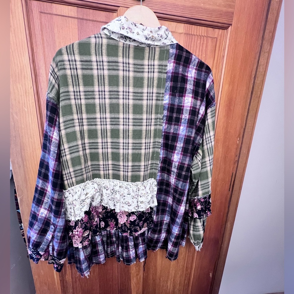 POL Multicolor Plaid Patchwork Button Down Ruffle… - image 5